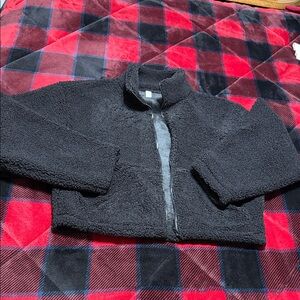 Teen Black Sherpa Zip-Up Jacket (short)